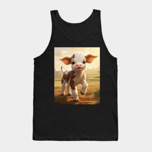 Sunrise Frolic: Cheerful Farm Calf Tank Top